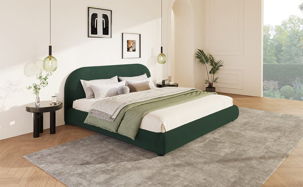 English Elm Dark Green Velvet King Bed Curved Headboard Upholstered Frame Luxury Bedroom Anchor N769P462347G