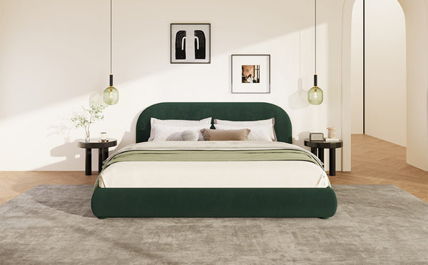 English Elm Dark Green Velvet King Bed Curved Headboard Upholstered Frame Luxury Bedroom Anchor N769P462347G