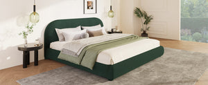 English Elm Dark Green Velvet King Bed Curved Headboard Upholstered Frame Luxury Bedroom Anchor N769P462347G