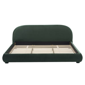 English Elm Dark Green Velvet King Bed Curved Headboard Upholstered Frame Luxury Bedroom Anchor N769P462347G