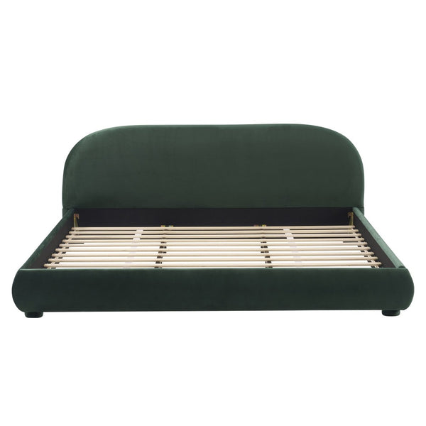 English Elm Dark Green Velvet King Bed Curved Headboard Upholstered Frame Luxury Bedroom Anchor N769P462347G