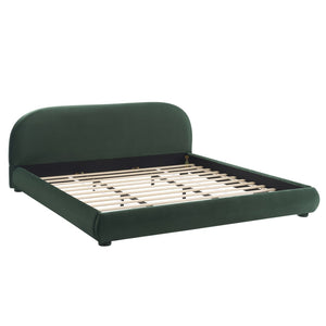 English Elm Dark Green Velvet King Bed Curved Headboard Upholstered Frame Luxury Bedroom Anchor N769P462347G