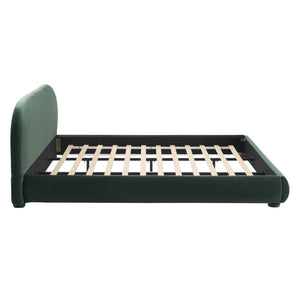English Elm Dark Green Velvet King Bed Curved Headboard Upholstered Frame Luxury Bedroom Anchor N769P462347G