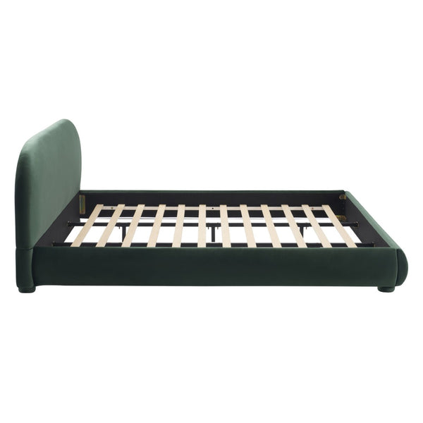 English Elm Dark Green Velvet King Bed Curved Headboard Upholstered Frame Luxury Bedroom Anchor N769P462347G