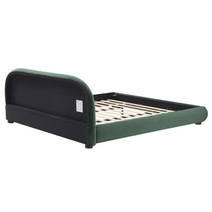 English Elm Dark Green Velvet King Bed Curved Headboard Upholstered Frame Luxury Bedroom Anchor N769P462347G