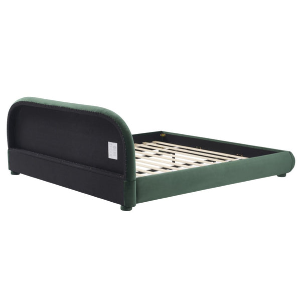 English Elm Dark Green Velvet King Bed Curved Headboard Upholstered Frame Luxury Bedroom Anchor N769P462347G