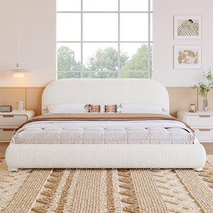 English Elm Cream Bouclé Upholstered King Bed with Sculpted Curved Headboard for Modern Bedroom N769P462347W