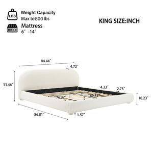 English Elm Cream Bouclé Upholstered King Bed with Sculpted Curved Headboard for Modern Bedroom N769P462347W