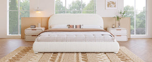 English Elm Cream Bouclé Upholstered King Bed with Sculpted Curved Headboard for Modern Bedroom N769P462347W