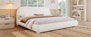 English Elm Cream Bouclé Upholstered King Bed with Sculpted Curved Headboard for Modern Bedroom N769P462347W