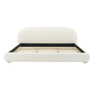 English Elm Cream Bouclé Upholstered King Bed with Sculpted Curved Headboard for Modern Bedroom N769P462347W