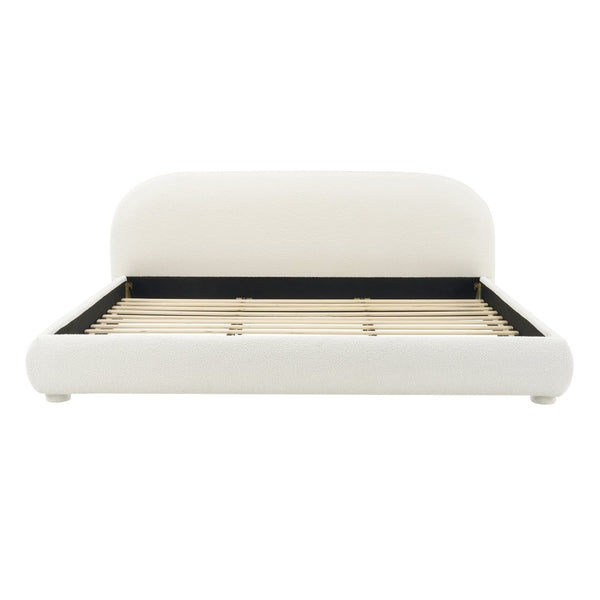English Elm Cream Bouclé Upholstered King Bed with Sculpted Curved Headboard for Modern Bedroom N769P462347W