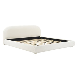 English Elm Cream Bouclé Upholstered King Bed with Sculpted Curved Headboard for Modern Bedroom N769P462347W