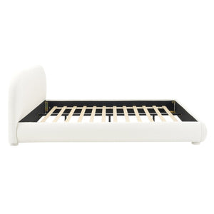 English Elm Cream Bouclé Upholstered King Bed with Sculpted Curved Headboard for Modern Bedroom N769P462347W