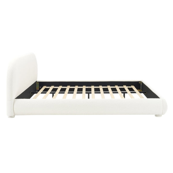 English Elm Cream Bouclé Upholstered King Bed with Sculpted Curved Headboard for Modern Bedroom N769P462347W