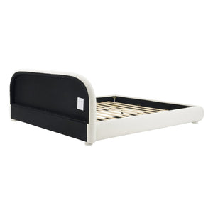 English Elm Cream Bouclé Upholstered King Bed with Sculpted Curved Headboard for Modern Bedroom N769P462347W