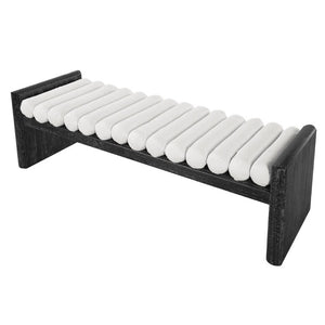 English Elm 62.8 Inch Chenille Rolled Cushion Bench Rubberwood Frame Entryway Seating for Three N769P467933B