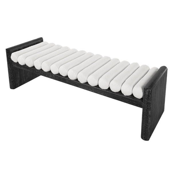 English Elm 62.8 Inch Chenille Rolled Cushion Bench Rubberwood Frame Entryway Seating for Three N769P467933B