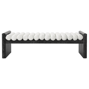 English Elm 62.8 Inch Chenille Rolled Cushion Bench Rubberwood Frame Entryway Seating for Three N769P467933B