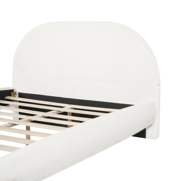 English Elm Luxury Bouclé Queen Platform Bed Curved Silhouette Padded Headboard No Box Spring N769P473145C