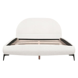 English Elm Luxury Bouclé Queen Platform Bed Curved Silhouette Padded Headboard No Box Spring N769P473145C