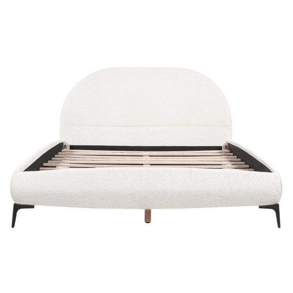 English Elm Luxury Bouclé Queen Platform Bed Curved Silhouette Padded Headboard No Box Spring N769P473145C