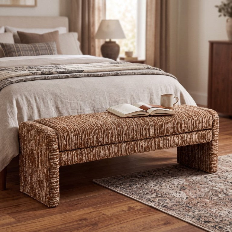 English Elm Rustic Linen Blend Striped Bench Ottoman Farmhouse Bedroom Entryway Accent Piece N769P486613Z