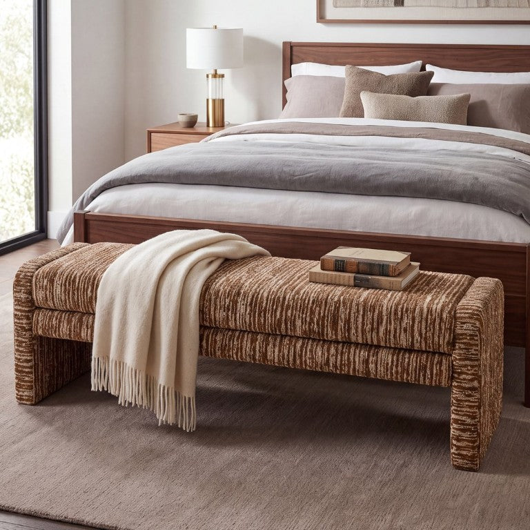 English Elm Rustic Linen Blend Striped Bench Ottoman Farmhouse Bedroom Entryway Accent Piece N769P486613Z