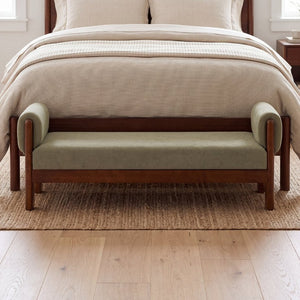 English Elm 63 Inch Sage Green Upholstered Bench Solid Hardwood Mid-Century Style for Bedroom N769P486617M