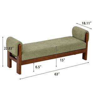 English Elm 63 Inch Sage Green Upholstered Bench Solid Hardwood Mid-Century Style for Bedroom N769P486617M