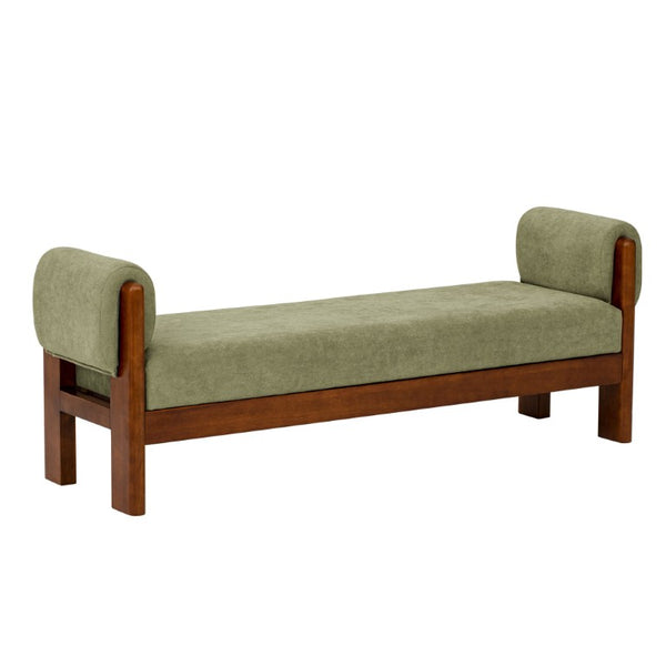 English Elm 63 Inch Sage Green Upholstered Bench Solid Hardwood Mid-Century Style for Bedroom N769P486617M