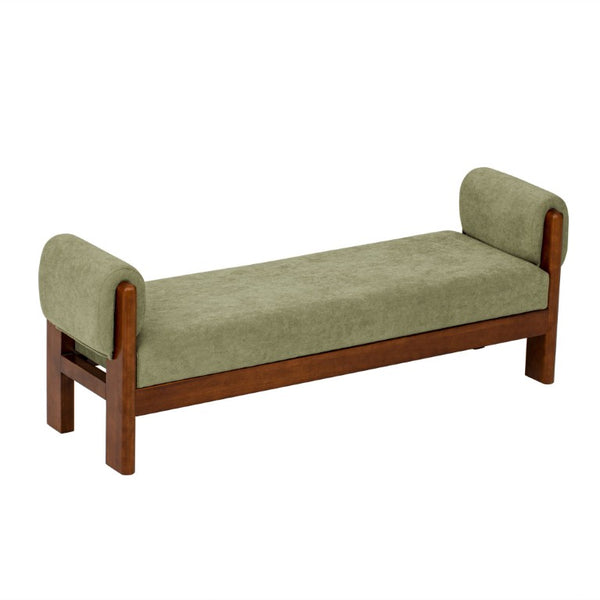 English Elm 63 Inch Sage Green Upholstered Bench Solid Hardwood Mid-Century Style for Bedroom N769P486617M