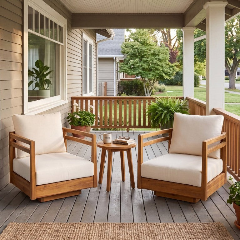 English Elm Set of 2 Solid Acacia Outdoor Swivel Lounge Chairs with Weather Resistant Cushions N769P492322T_2