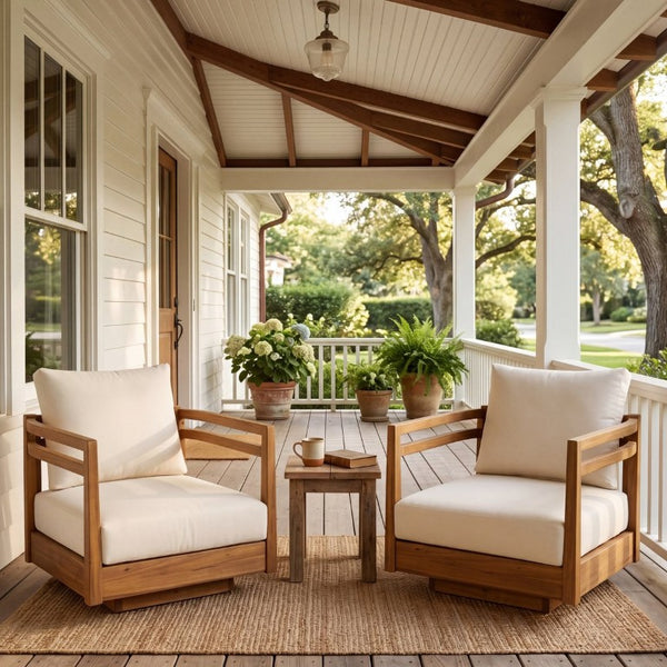 English Elm Set of 2 Solid Acacia Outdoor Swivel Lounge Chairs with Weather Resistant Cushions N769P492322T_2