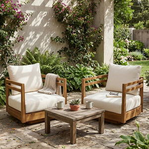 English Elm Set of 2 Solid Acacia Outdoor Swivel Lounge Chairs with Weather Resistant Cushions N769P492322T_2