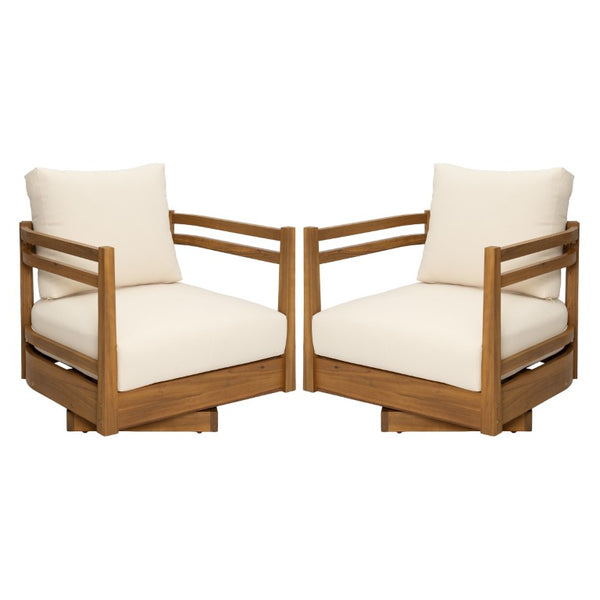 English Elm Set of 2 Solid Acacia Outdoor Swivel Lounge Chairs with Weather Resistant Cushions N769P492322T_2