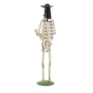 English Elm Halloween Skeleton Guitarist Metal Yard Statue with Purple Hat Festive Lawn Decor N769P511208G