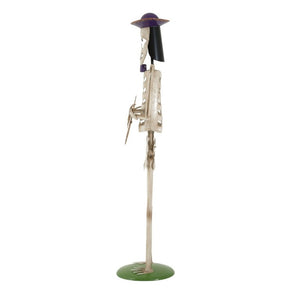 English Elm Halloween Skeleton Guitarist Metal Yard Statue with Purple Hat Festive Lawn Decor N769P511208G