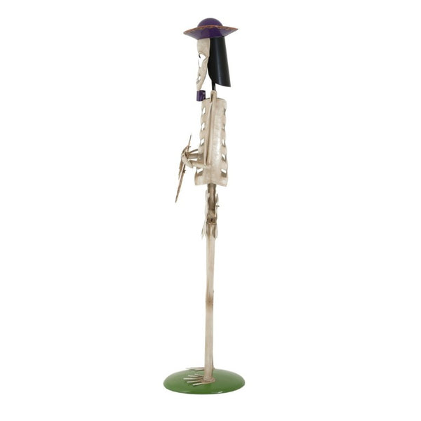 English Elm Halloween Skeleton Guitarist Metal Yard Statue with Purple Hat Festive Lawn Decor N769P511208G