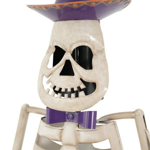 English Elm Halloween Skeleton Guitarist Metal Yard Statue with Purple Hat Festive Lawn Decor N769P511208G