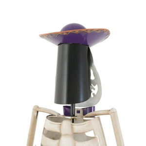 English Elm Halloween Skeleton Guitarist Metal Yard Statue with Purple Hat Festive Lawn Decor N769P511208G