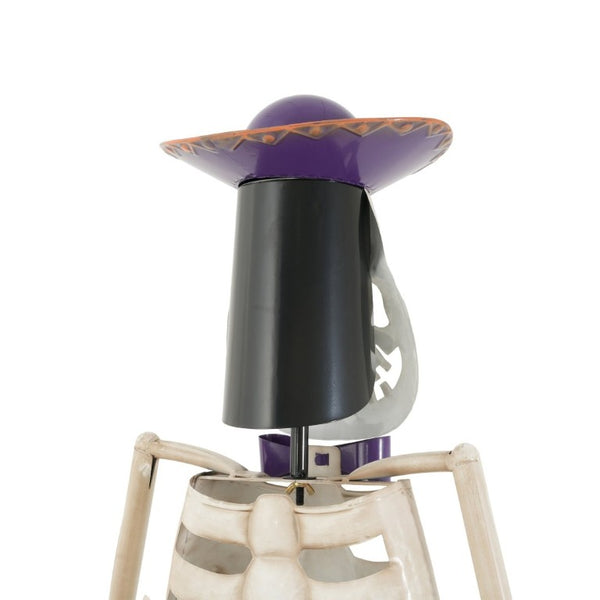 English Elm Halloween Skeleton Guitarist Metal Yard Statue with Purple Hat Festive Lawn Decor N769P511208G