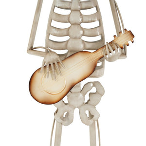 English Elm Halloween Skeleton Guitarist Metal Yard Statue with Purple Hat Festive Lawn Decor N769P511208G