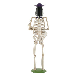English Elm Halloween Skeleton Guitarist Metal Yard Statue with Purple Hat Festive Lawn Decor N769P511208G