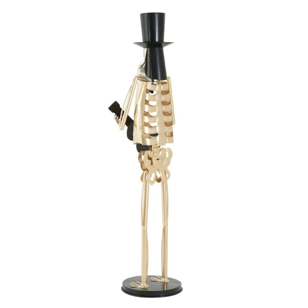 English Elm Metal Skeleton Guitar Player Statue Life Size Gothic Gold Finish Halloween Decor N769P511217G