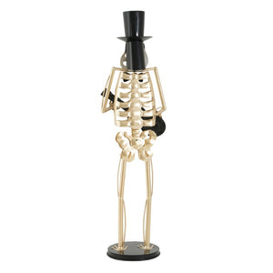 English Elm Metal Skeleton Guitar Player Statue Life Size Gothic Gold Finish Halloween Decor N769P511217G