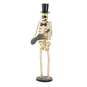 English Elm Metal Skeleton Guitar Player Statue Life Size Gothic Gold Finish Halloween Decor N769P511217G