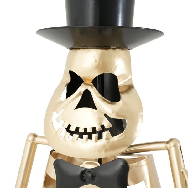 English Elm Metal Skeleton Guitar Player Statue Life Size Gothic Gold Finish Halloween Decor N769P511217G