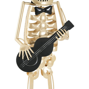 English Elm Metal Skeleton Guitar Player Statue Life Size Gothic Gold Finish Halloween Decor N769P511217G
