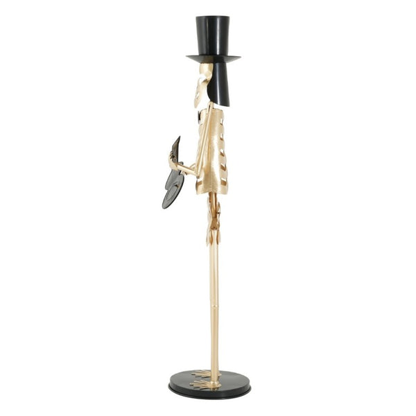 English Elm Metal Skeleton Guitar Player Statue Life Size Gothic Gold Finish Halloween Decor N769P511217G